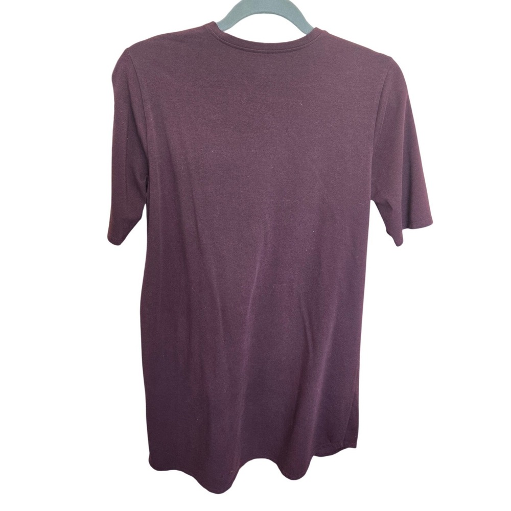 Eileen Fisher Short Sleeve Dress Jersey Stretch Maroon Midi Minimalist Small - Picture 2 of 3